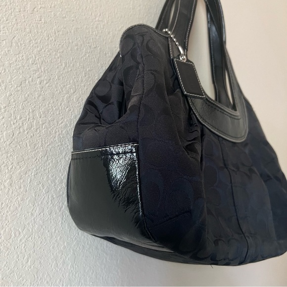 COACH Black Logo Canvas with Patent Leather Trim Shoulder Kiss-lock Satchel - Picture 5 of 12